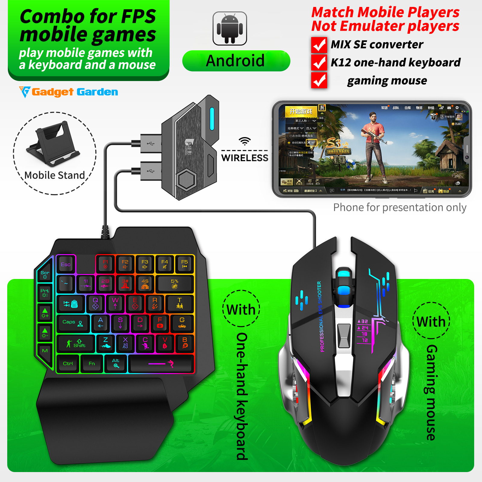 5 in 1 Mobile Game Combo Pack ( Phone Mouse Keyboard)